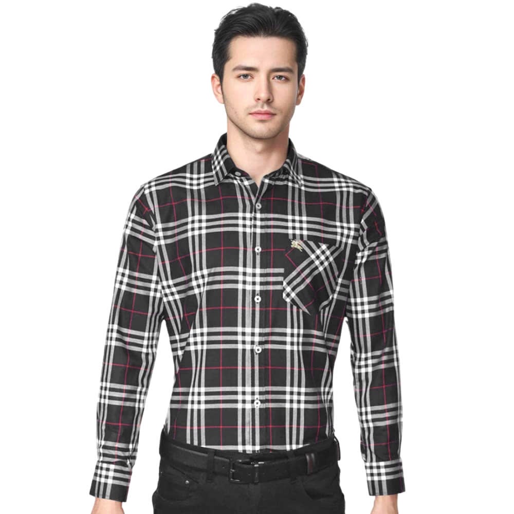 Burberry Black Premium Quality Men's Check Shirt-0