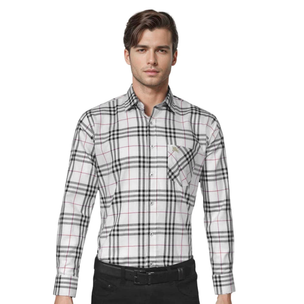 Burberry White Premium Quality Men's Check Shirt-0