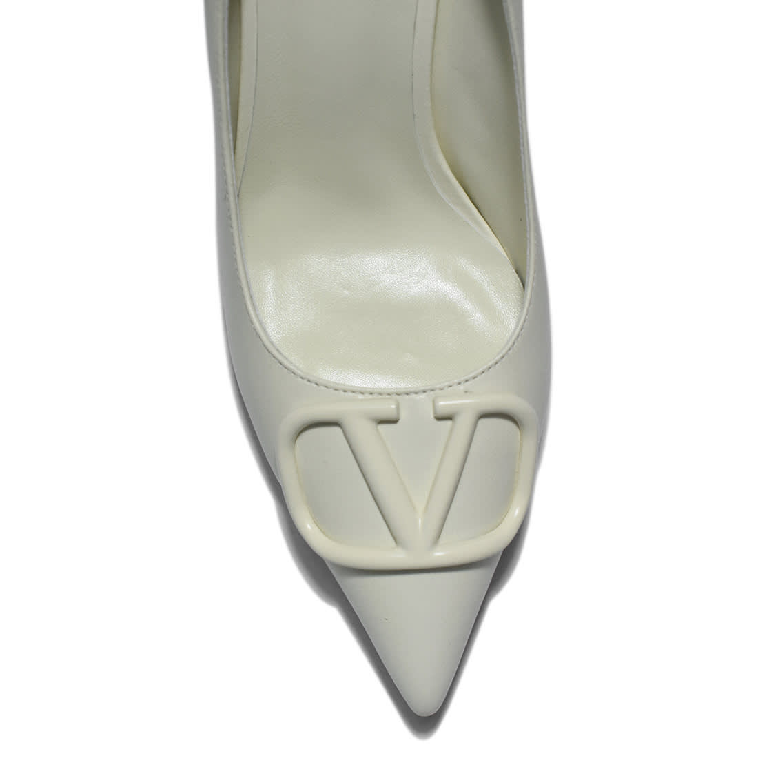 Valentino White Leather V Logo Pumps Sandals-3