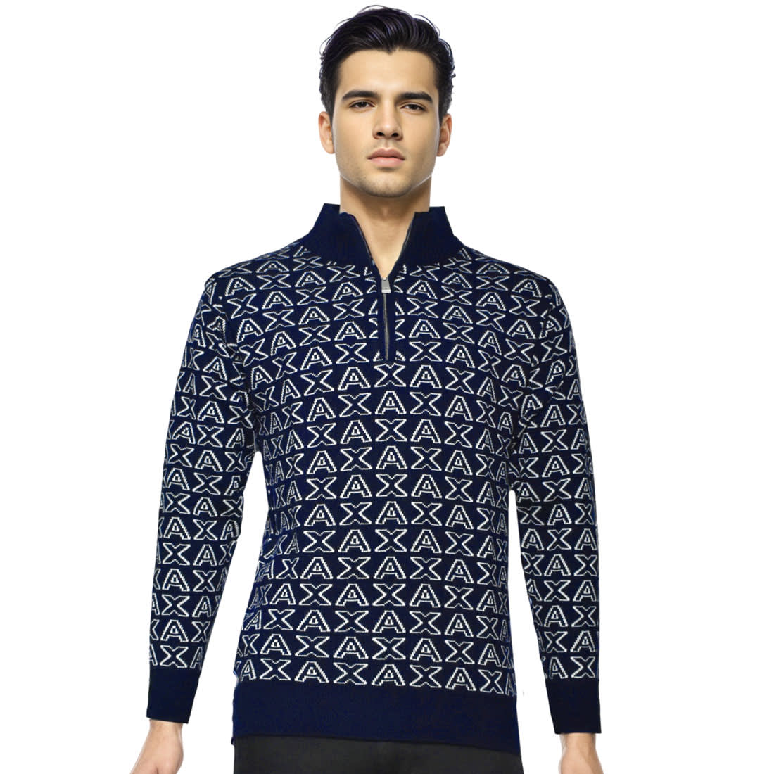 Armani Exchange Blue All over logo High Neck Sweatshirt-0