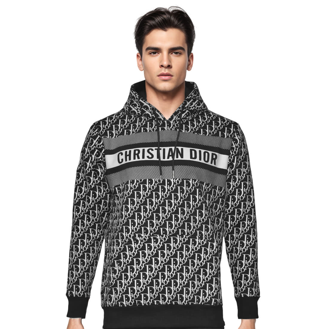 Dior Black Monogram Printed Premium Hoodie-1