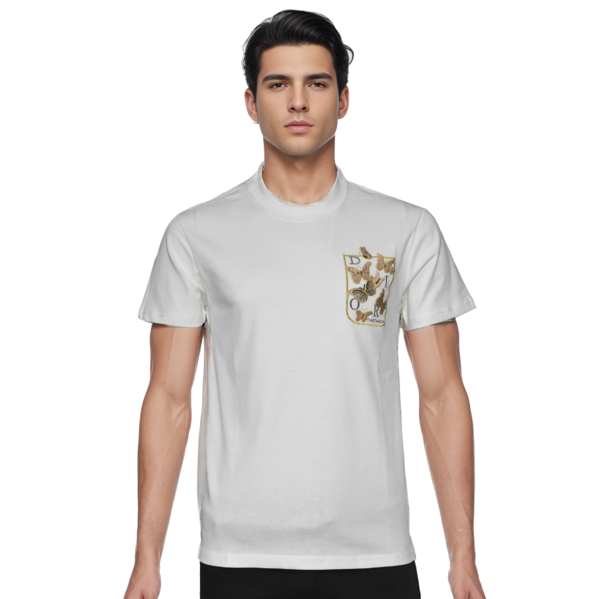 Dior Butterfly Embroidery Pocket White T-shirt-0