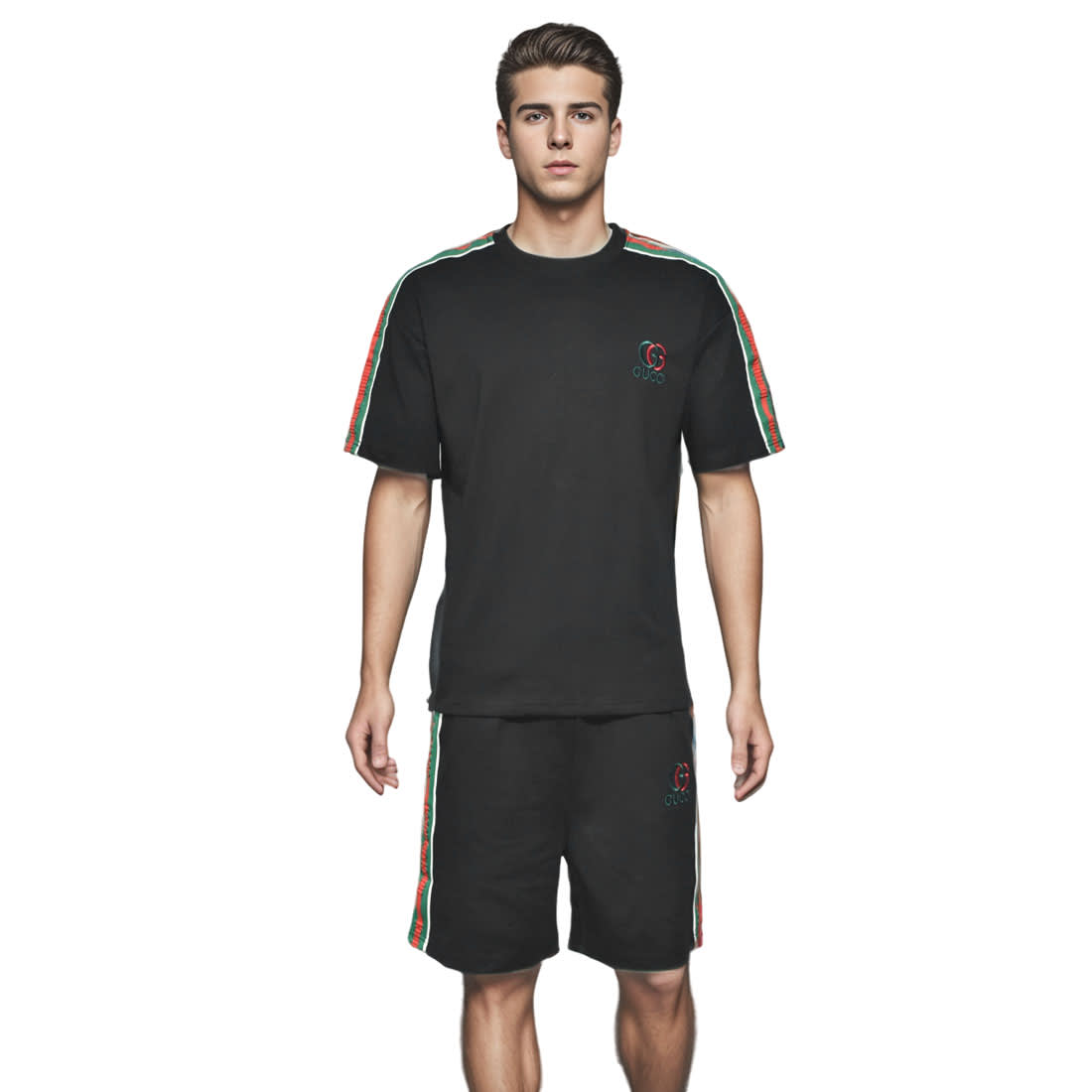 Gucci Embroidered logo Black T-shirt & Shorts Combo-0