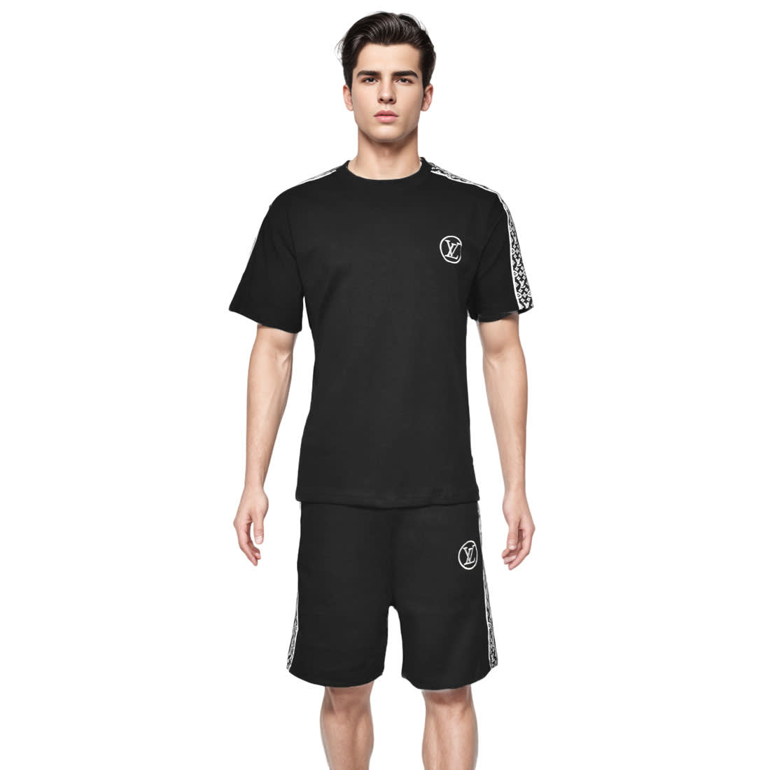 Louis Vuitton Monogram logo Black T-shirt & Shorts Combo-0