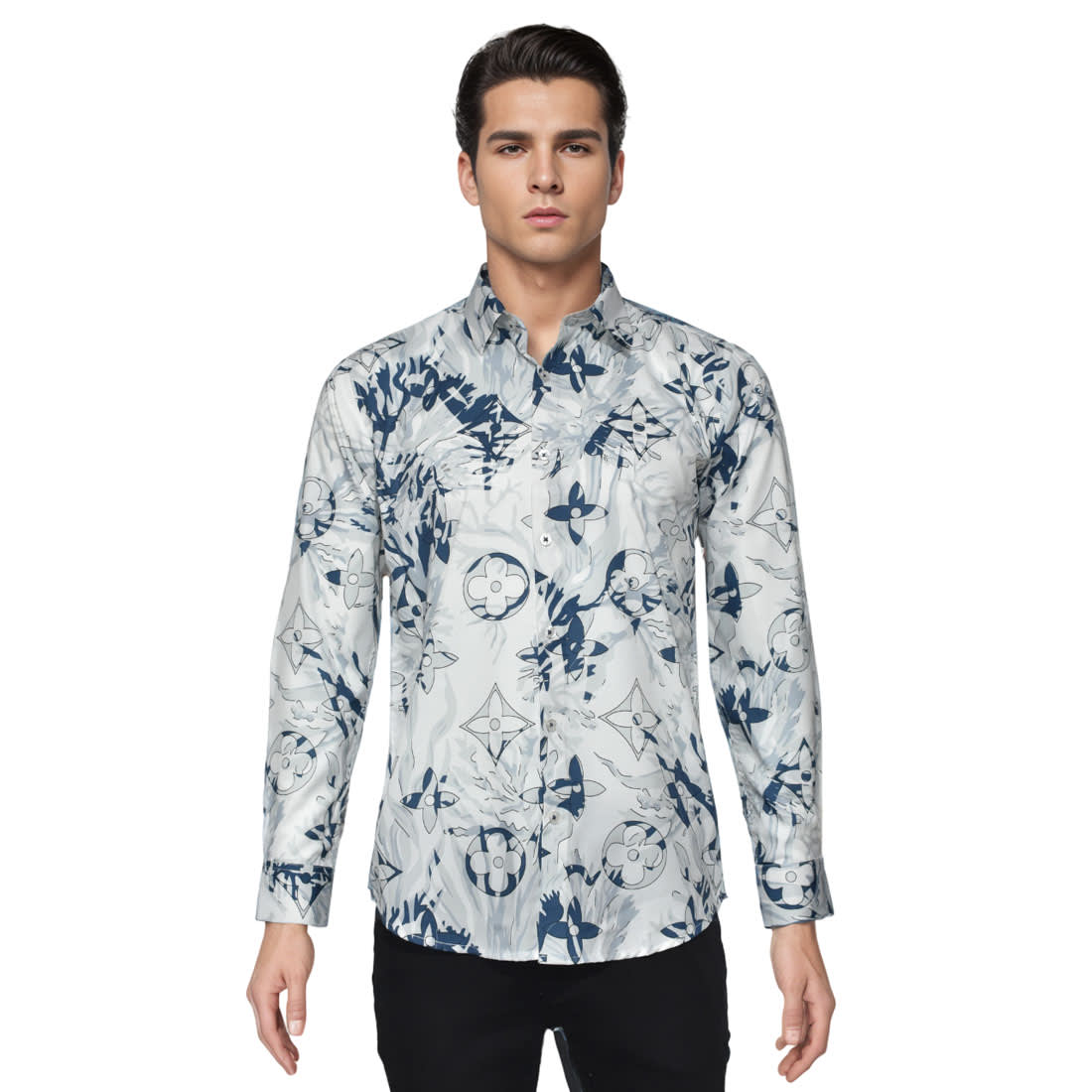 Louis Vuitton Monogram White & Blue Premium Shirt-6