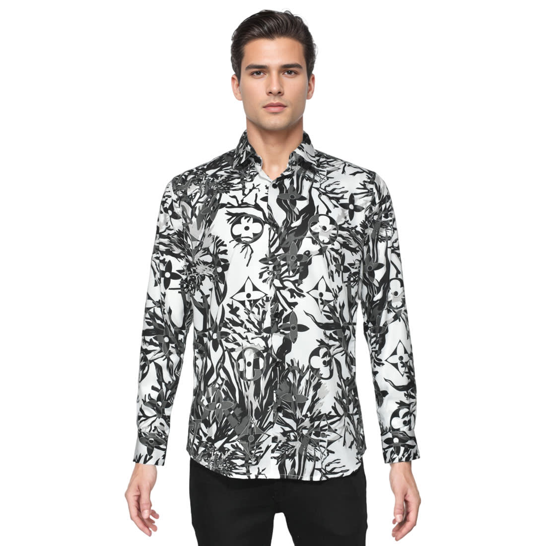 Louis Vuitton Black & White Floral Print Shirt-5