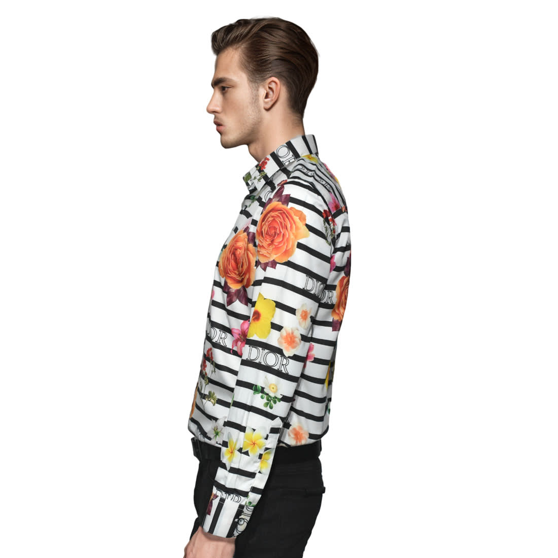 Dior Floral Print White Premium Cotton Shirt-2