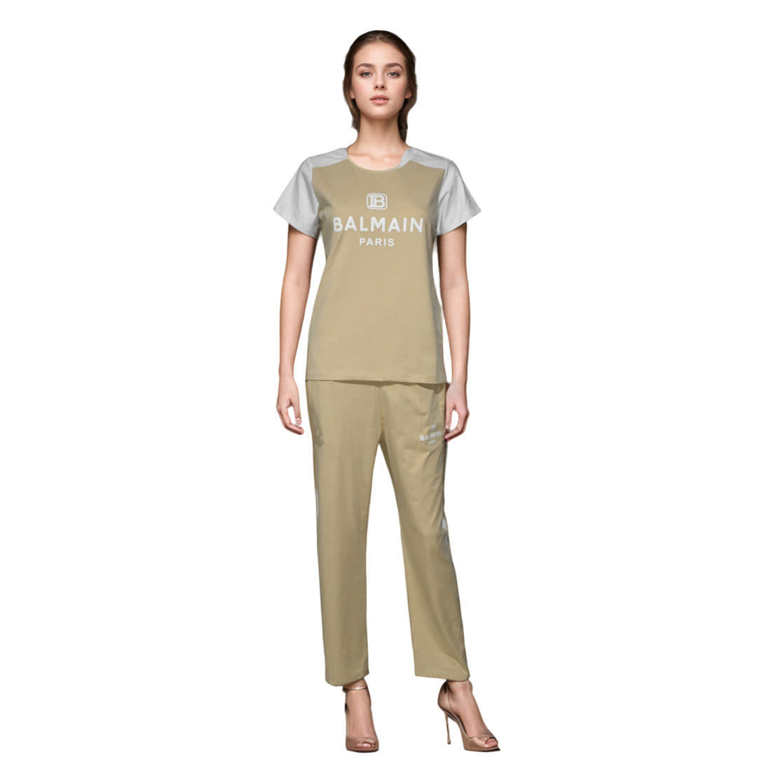 Balmain logo Print Cream Premium Co-ord Set-1