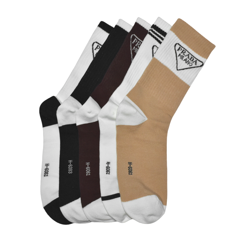 Prada Embroidery Premium Quality Ankle Socks - Pack of 5-0