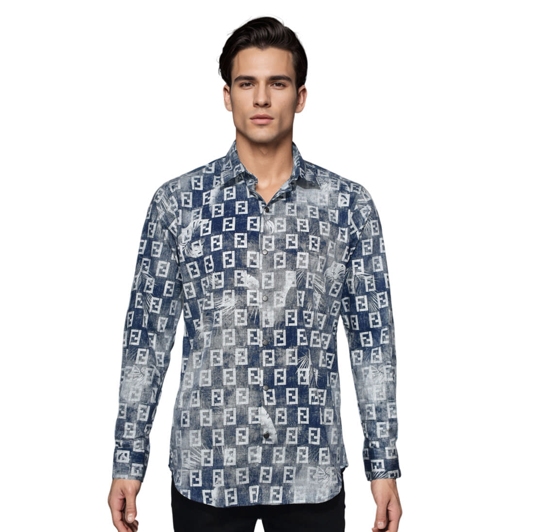 Fendi Logo Print Blue Premium Shirt-6