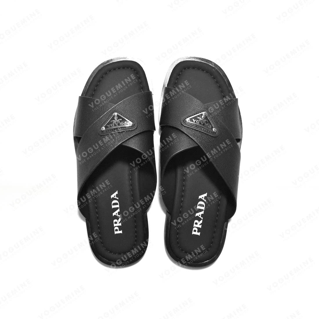Prada Black Saffiano leather Crisscross Flip-flops-4