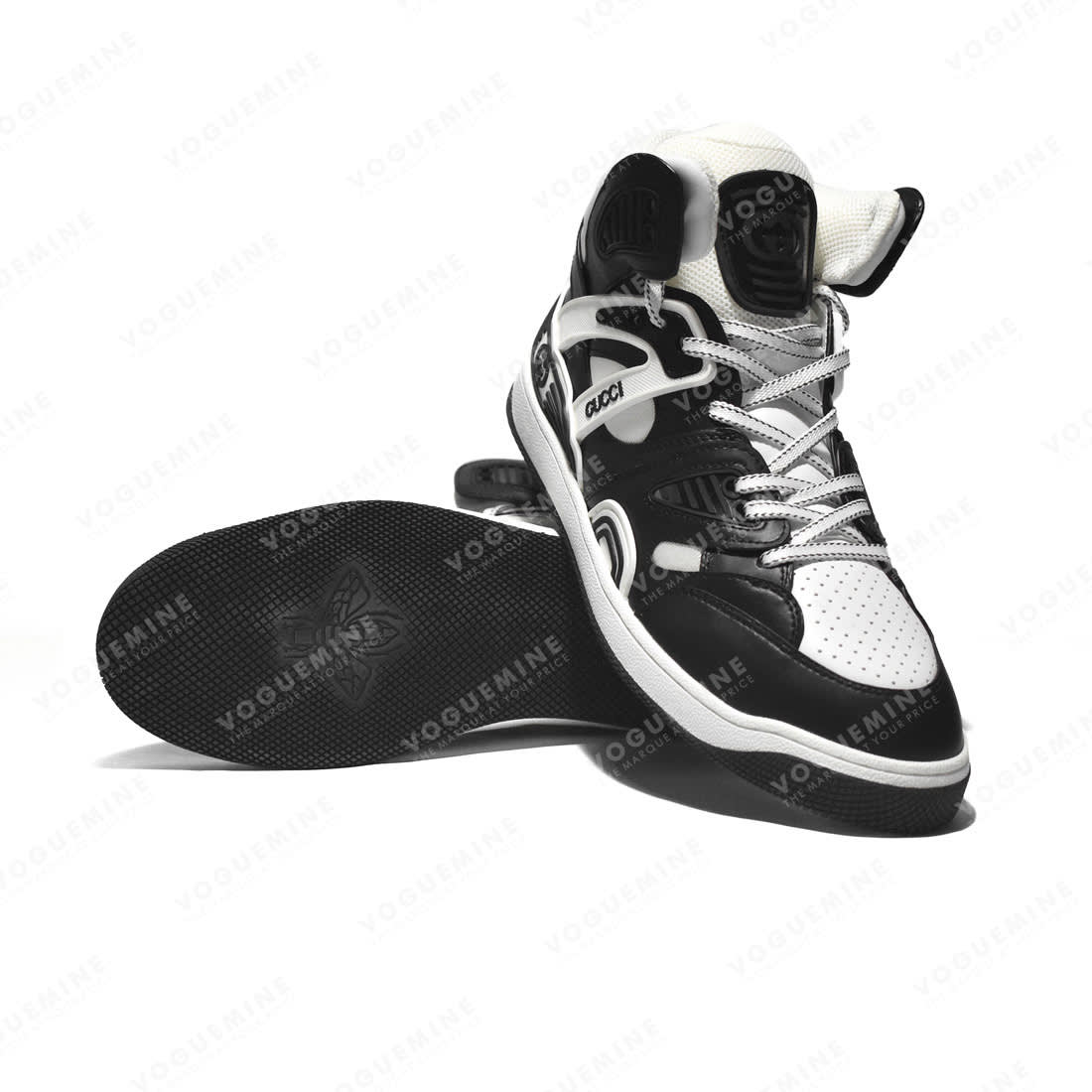 Gucci Black & White Basket High-Top Premium Sneakers-5