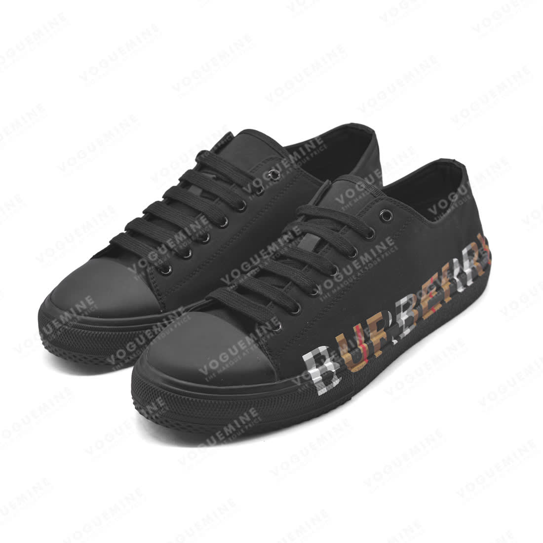 Burberry Logo Print Black Gabardine Sneakers-5