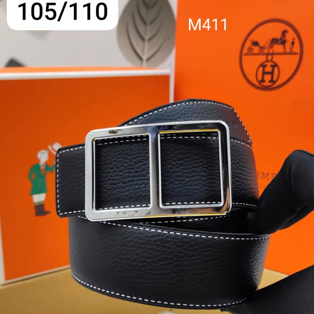 Hermes Silver Premium Quality Leather Belt-0