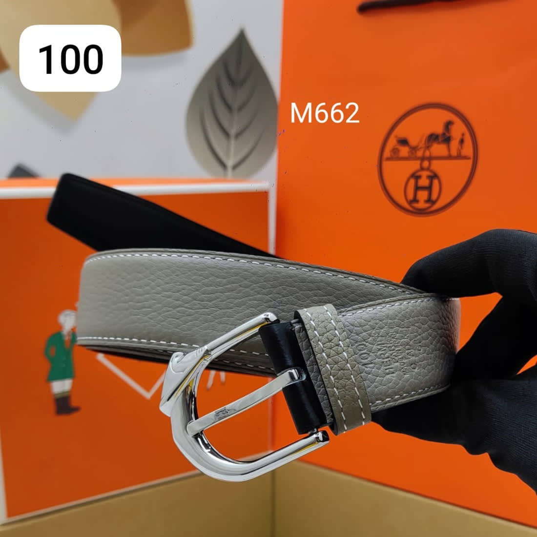 Hermes Silver Premium Quality Leather Belt-0