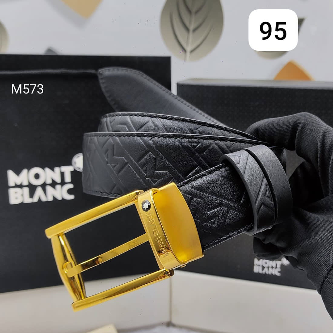 Mont Blanc Golden Premium Quality Leather Belt-0