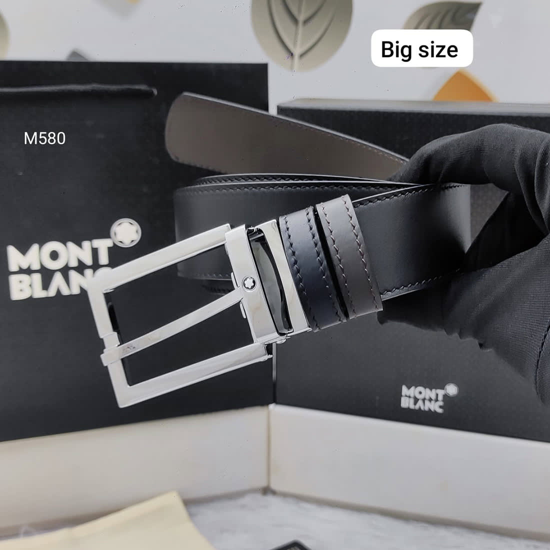 Mont Blanc Silver Premium Quality Leather Belt-0