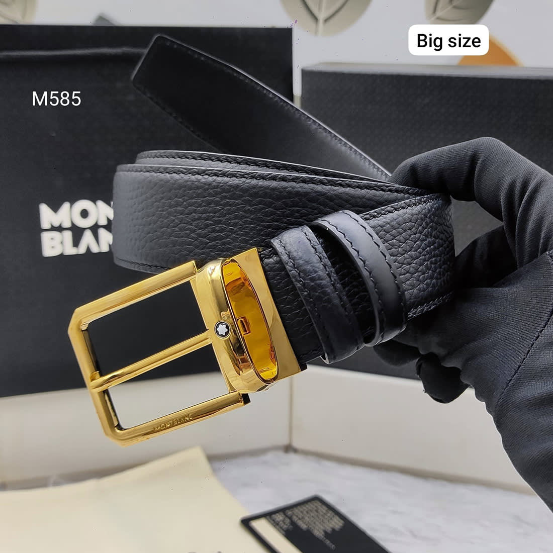 Mont Blanc Golden Premium Quality Leather Belt-0