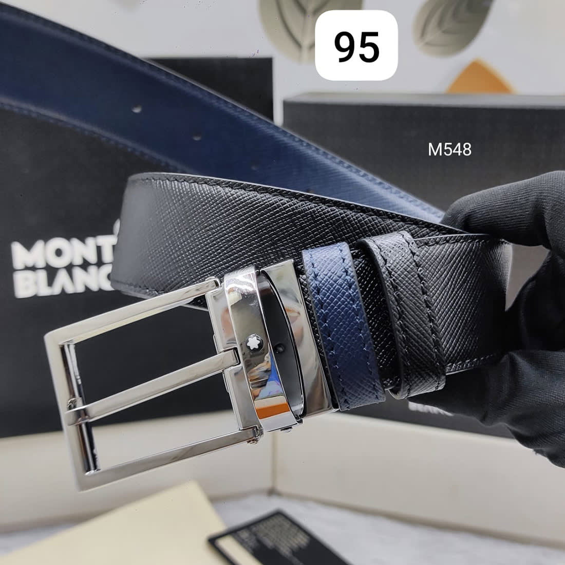 Mont Blanc Silver Premium Quality Leather Belt-0