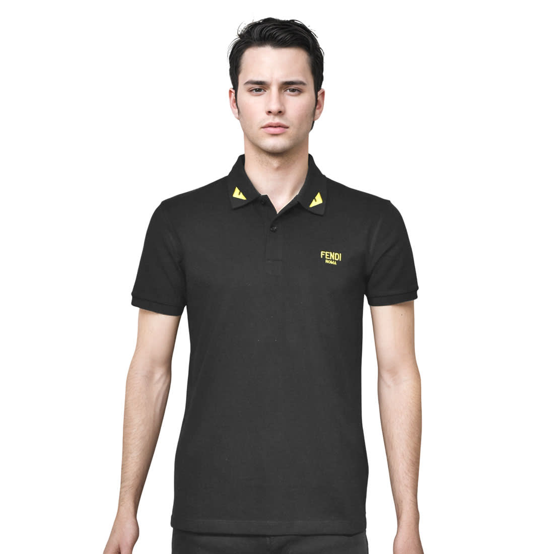 Fendi Roma Embroidered logo Black Polo T-shirt-0