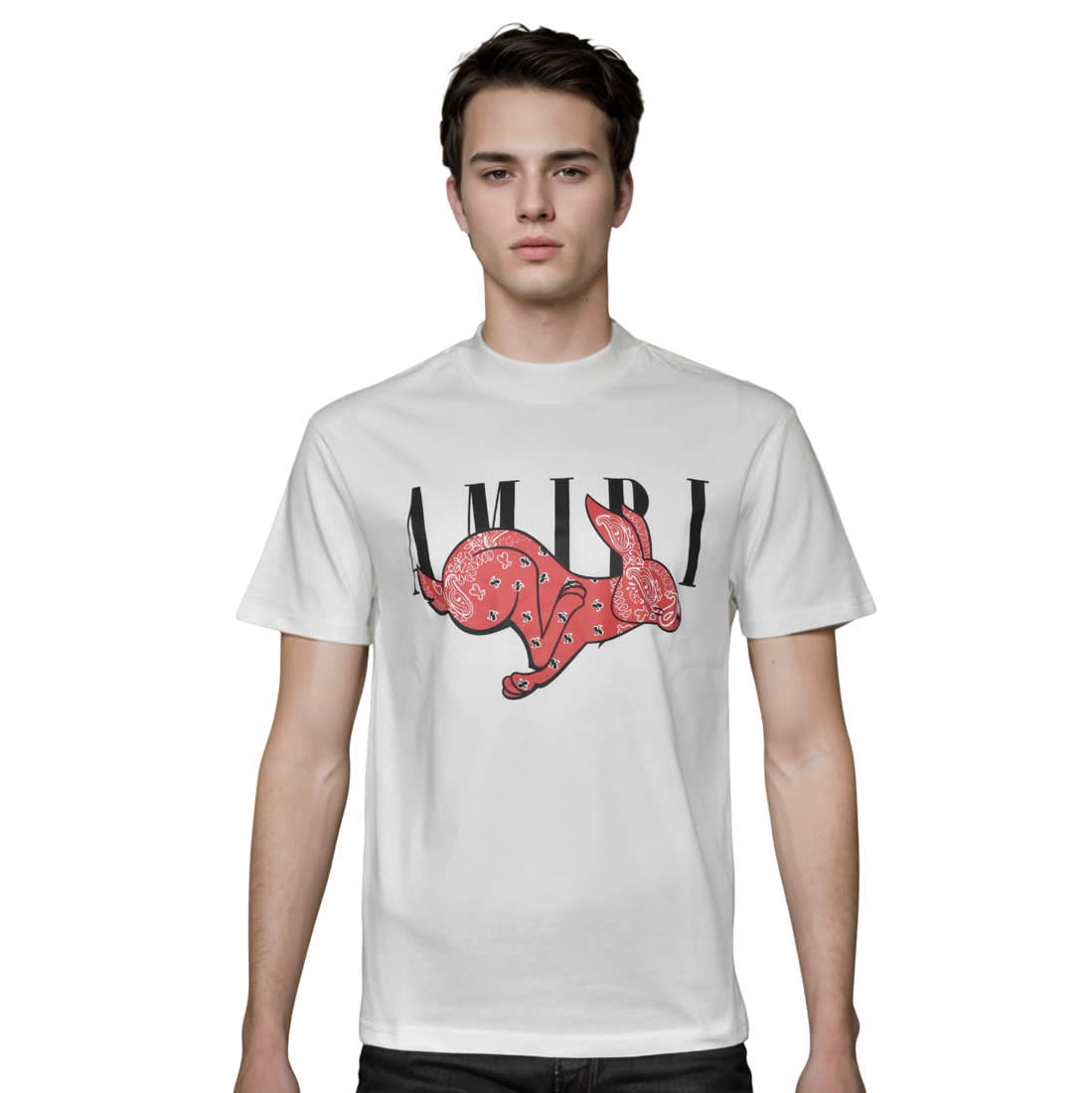 Amiri Rabbit Print White Premium T-shirt-0