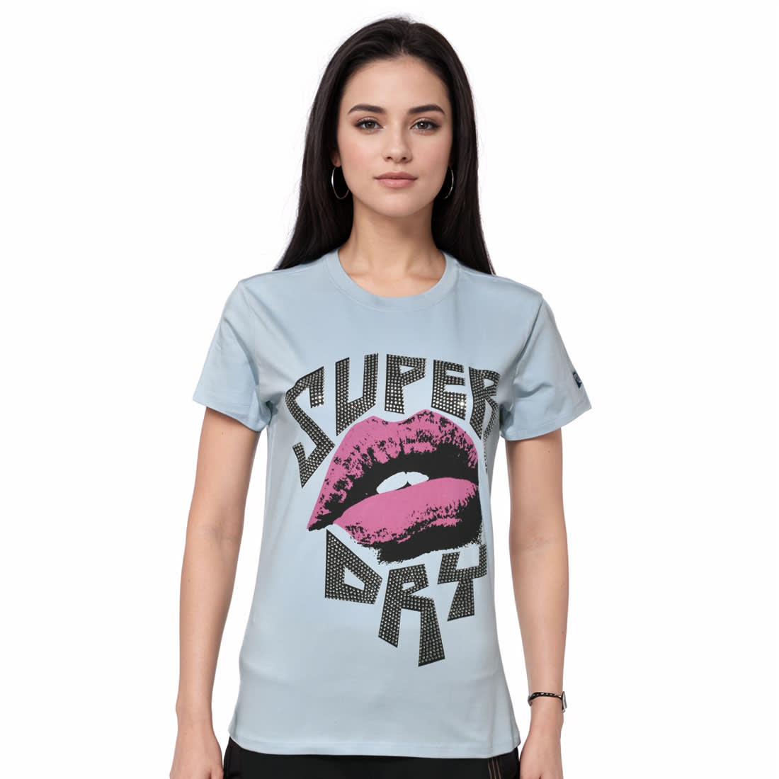Superdry Sky Blue Premium Quality Women T-shirt-0