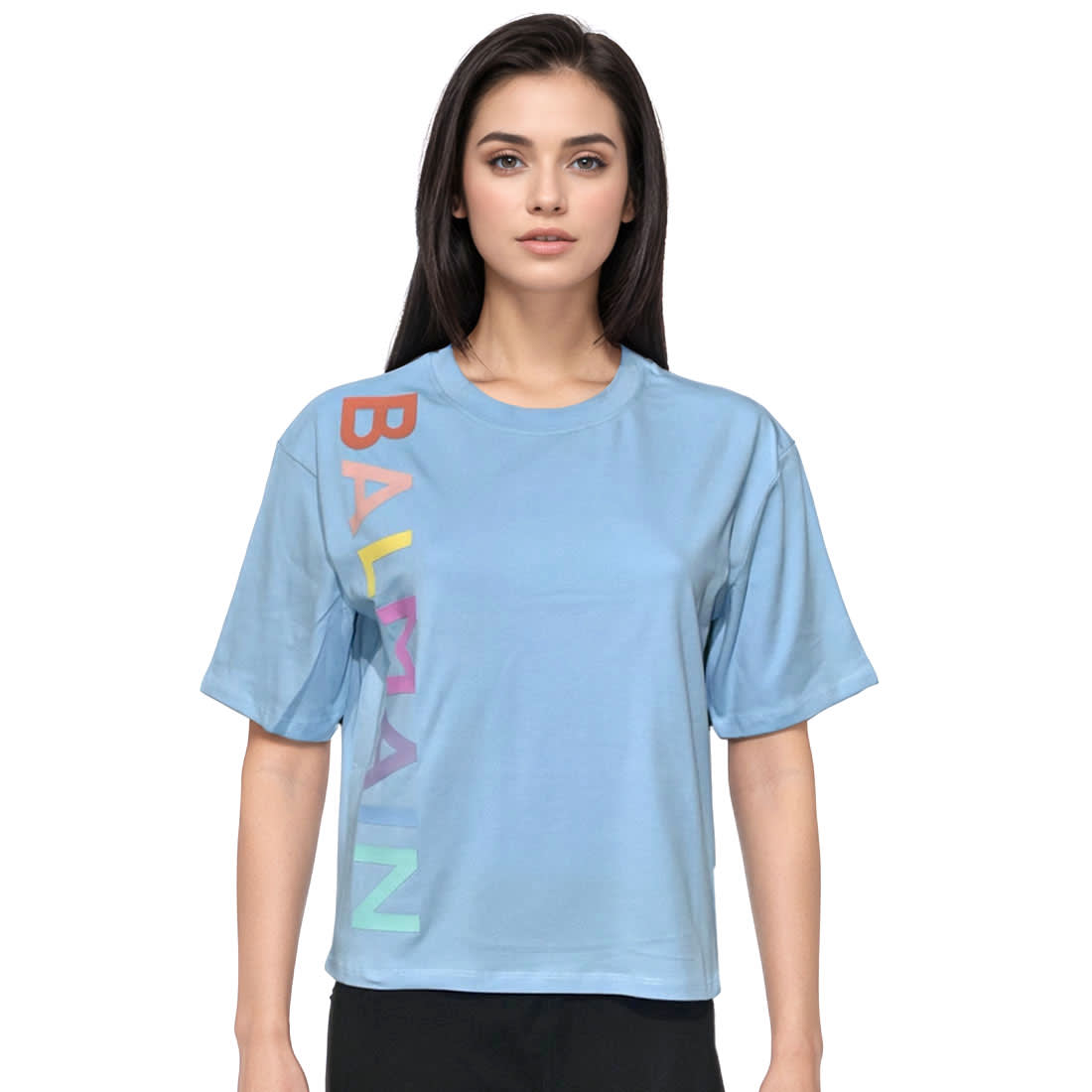 Balmain Sky Blue Premium Quality Women T-shirt-0