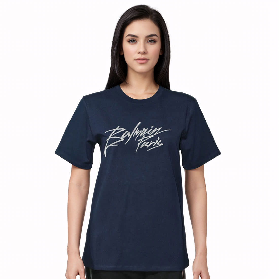 Balmain Dark Blue Premium Quality Women T-shirt-0