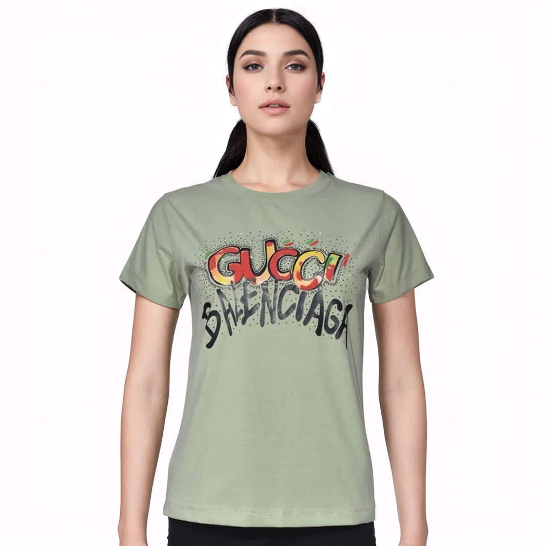 Gucci x Balenciaga Print Green Women T-shirt-0