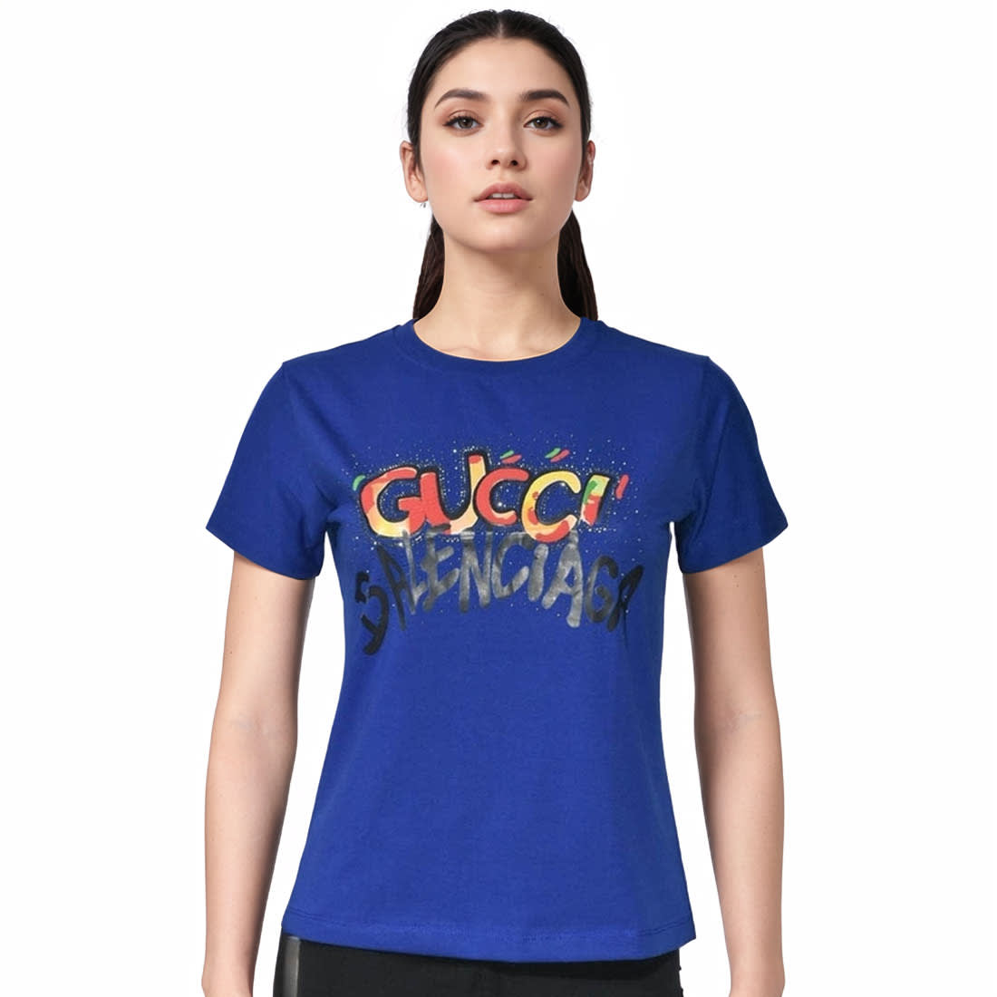 Gucci x Balenciaga Print Blue Women T-shirt-0