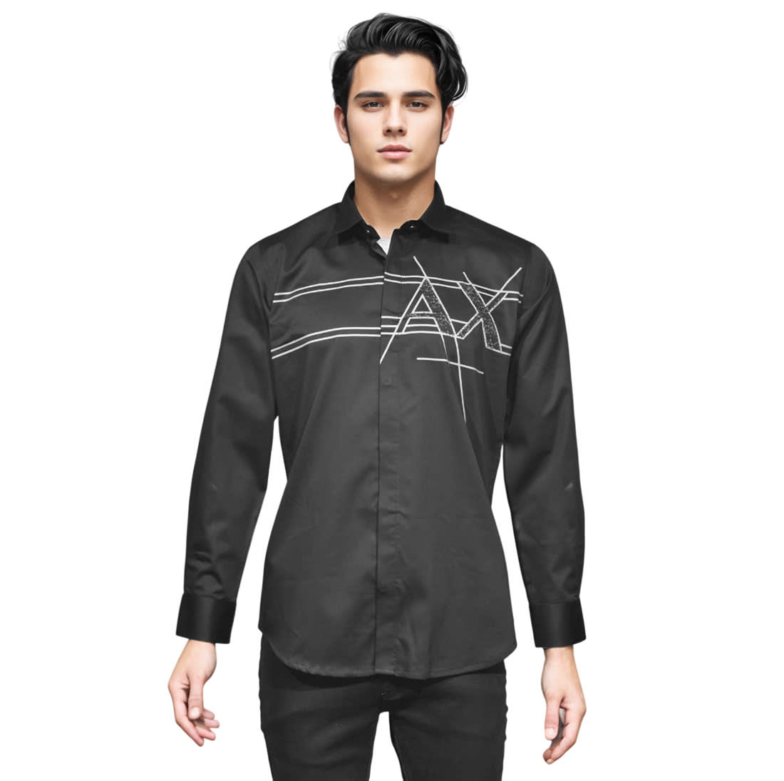 Armani Exchange Black Logo Print Regular Fit Premium Shirt-6