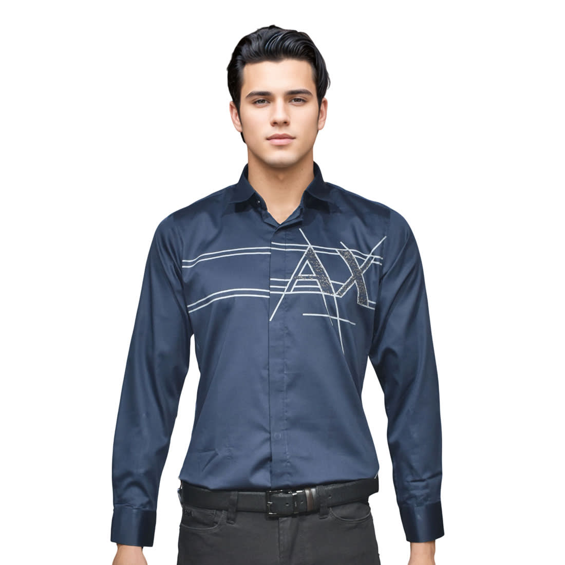 Armani Exchange Navy Blue Logo Print Premium Shirt-0