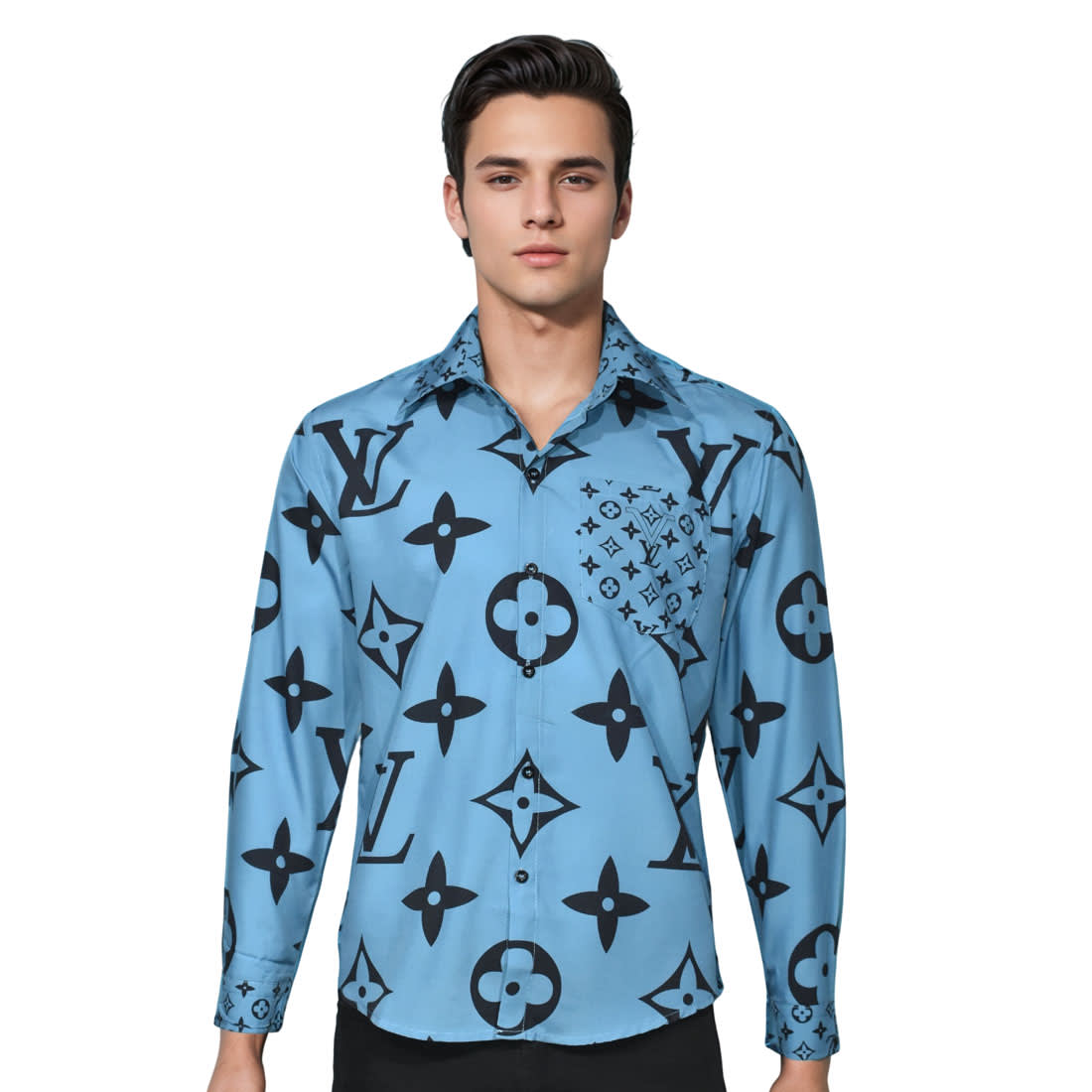 Louis Vuitton Blue Premium Quality Shirt-0