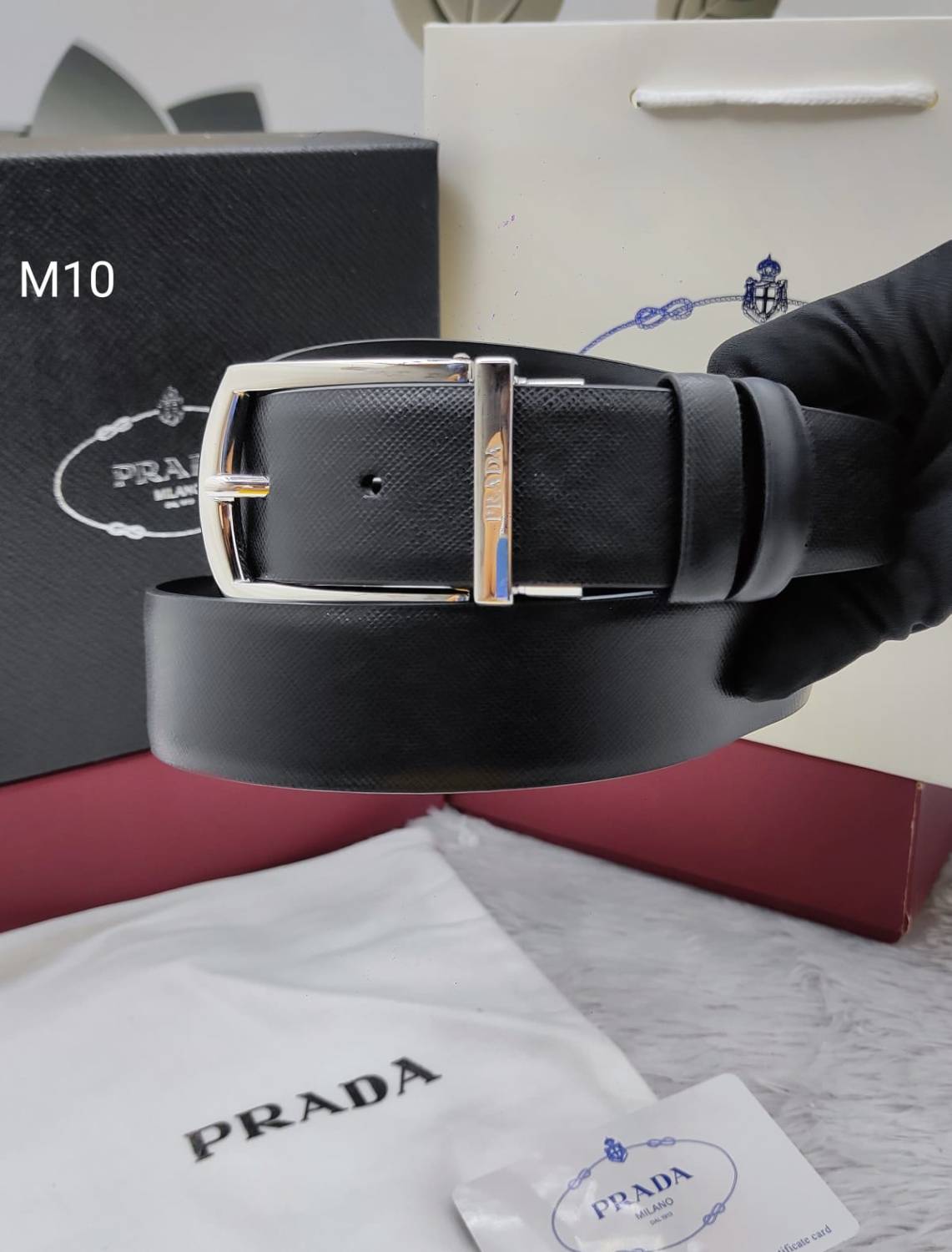 Prada Black & Silver Premium Quality Leather Belt-0
