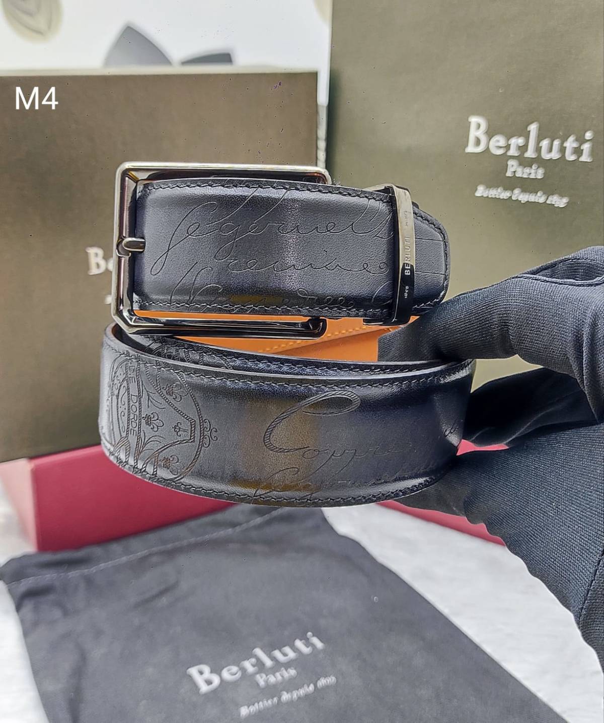 Berluti Silver Premium Quality Leather Belt-0