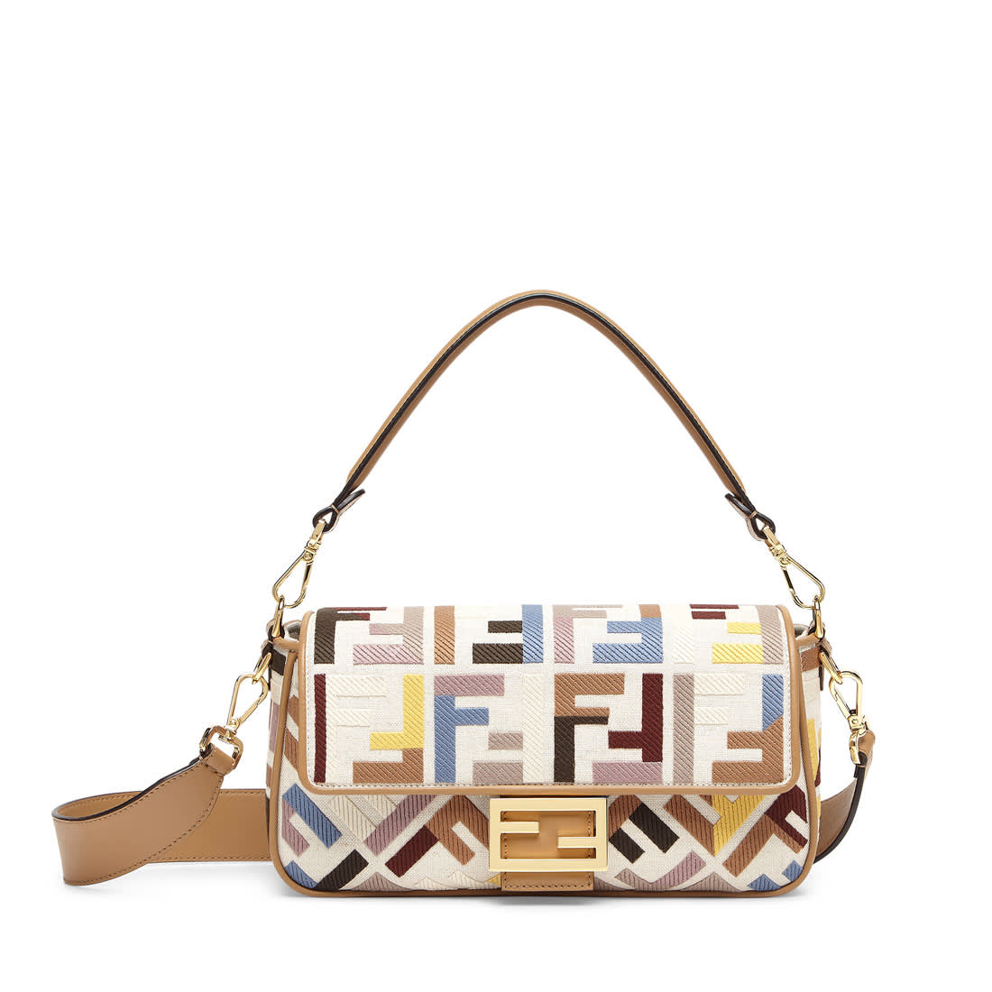 Fendi Baguette FF embroidery Multicolor canvas bag-0