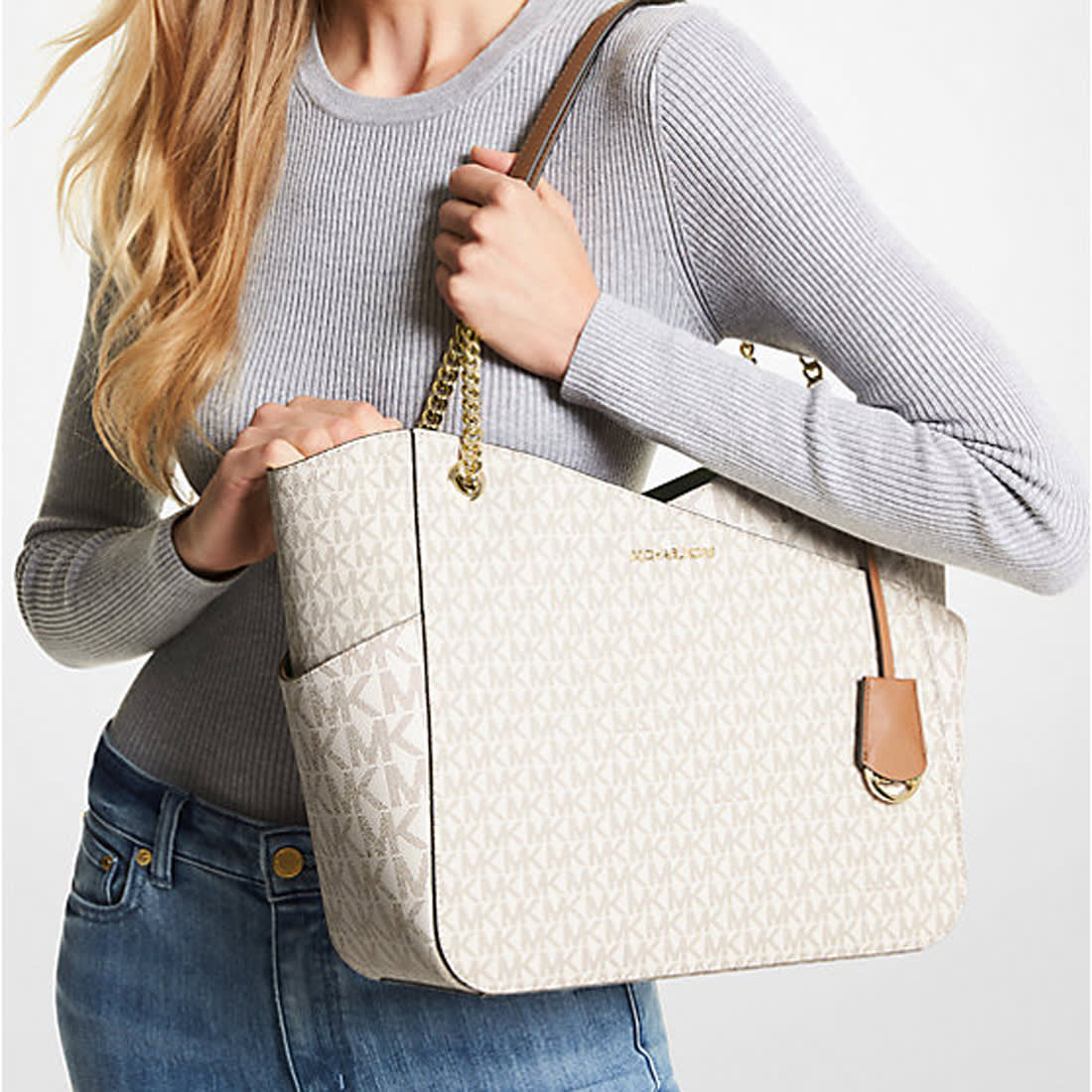 Michael Kors Jet Set Large Logo Cream Shoulder Bag-2