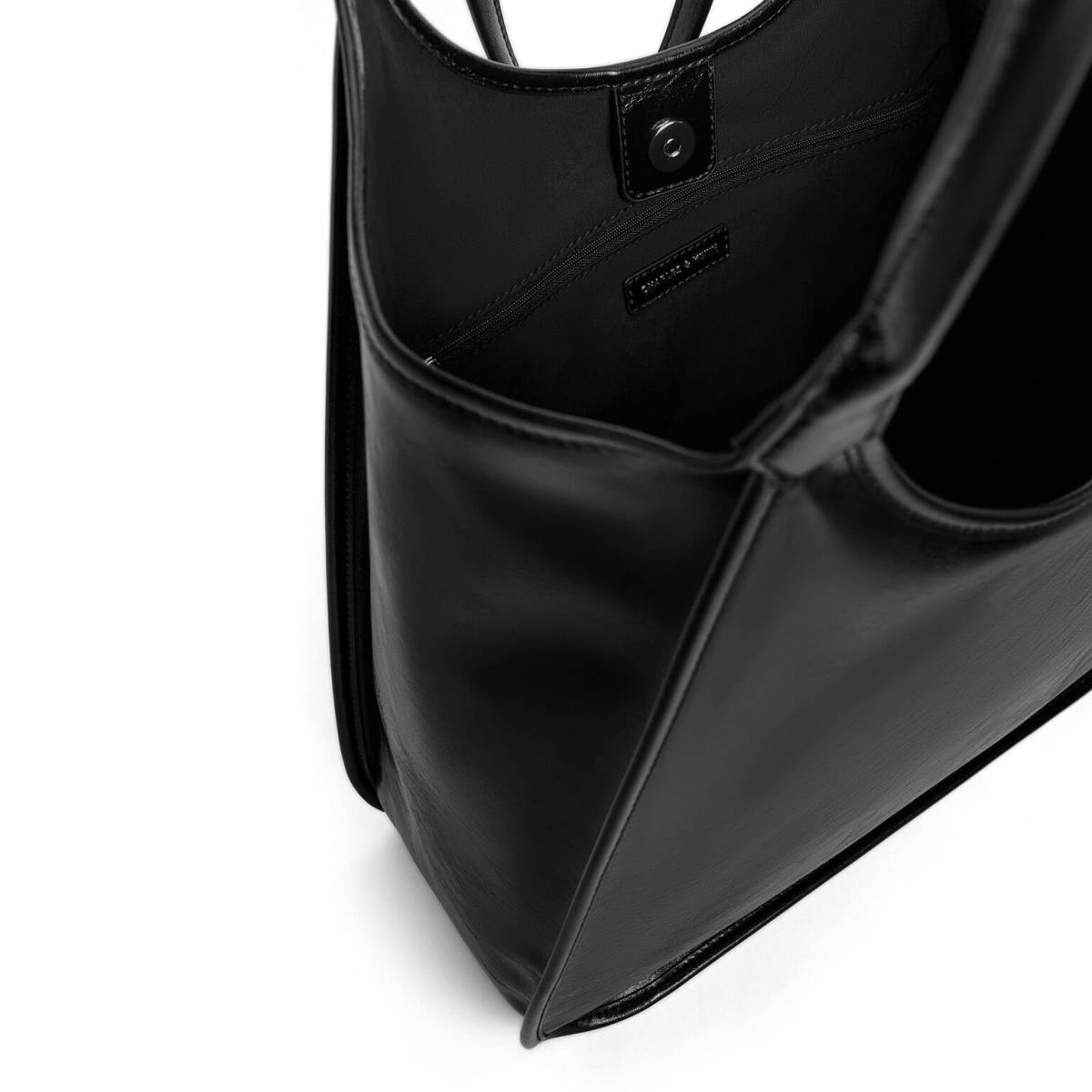 Charles & Keith Sianna Crinkle-Effect Slouchy Black Tote Bag-3
