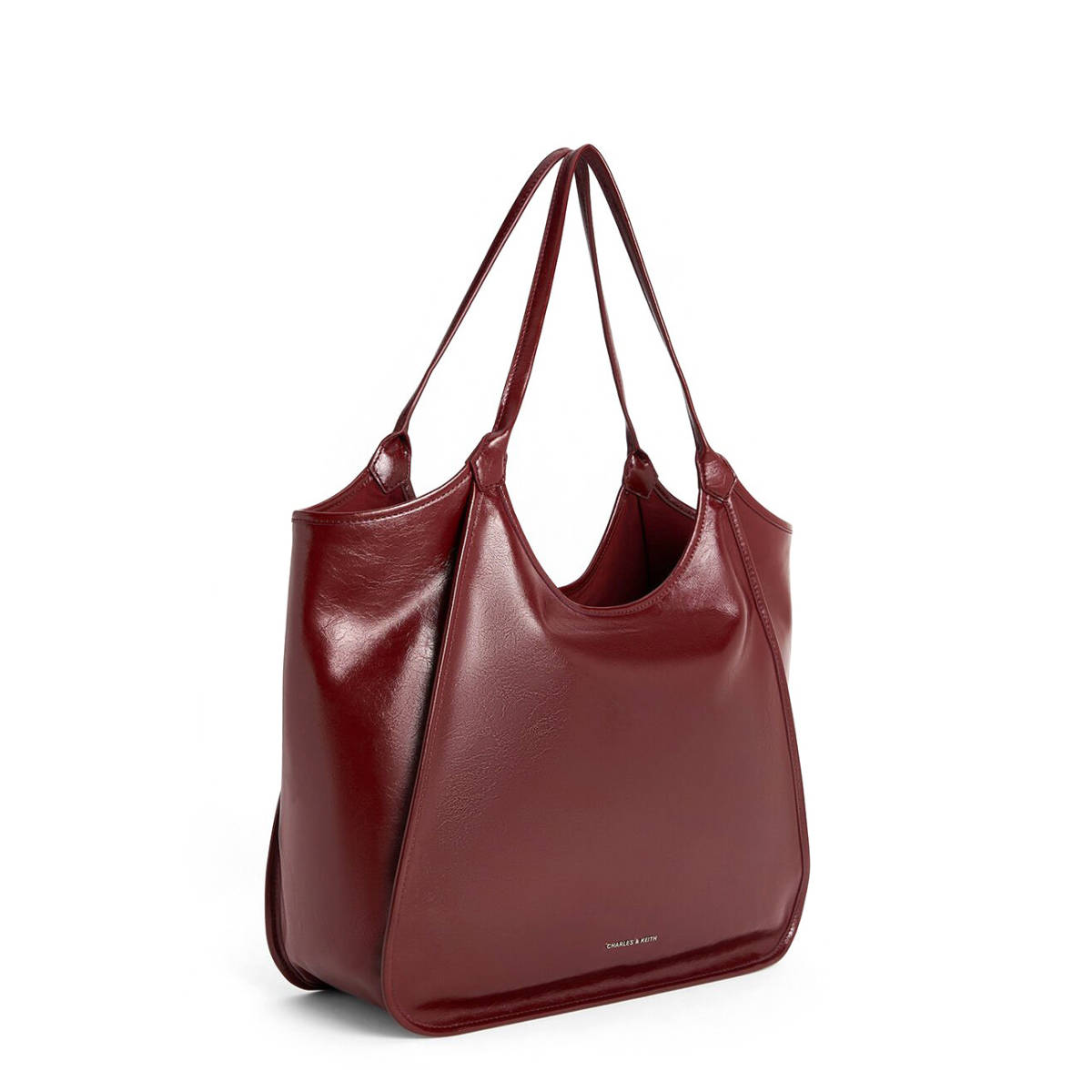 Charles & Keith Sianna Crinkle-Effect Slouchy Brown Tote Bag-2