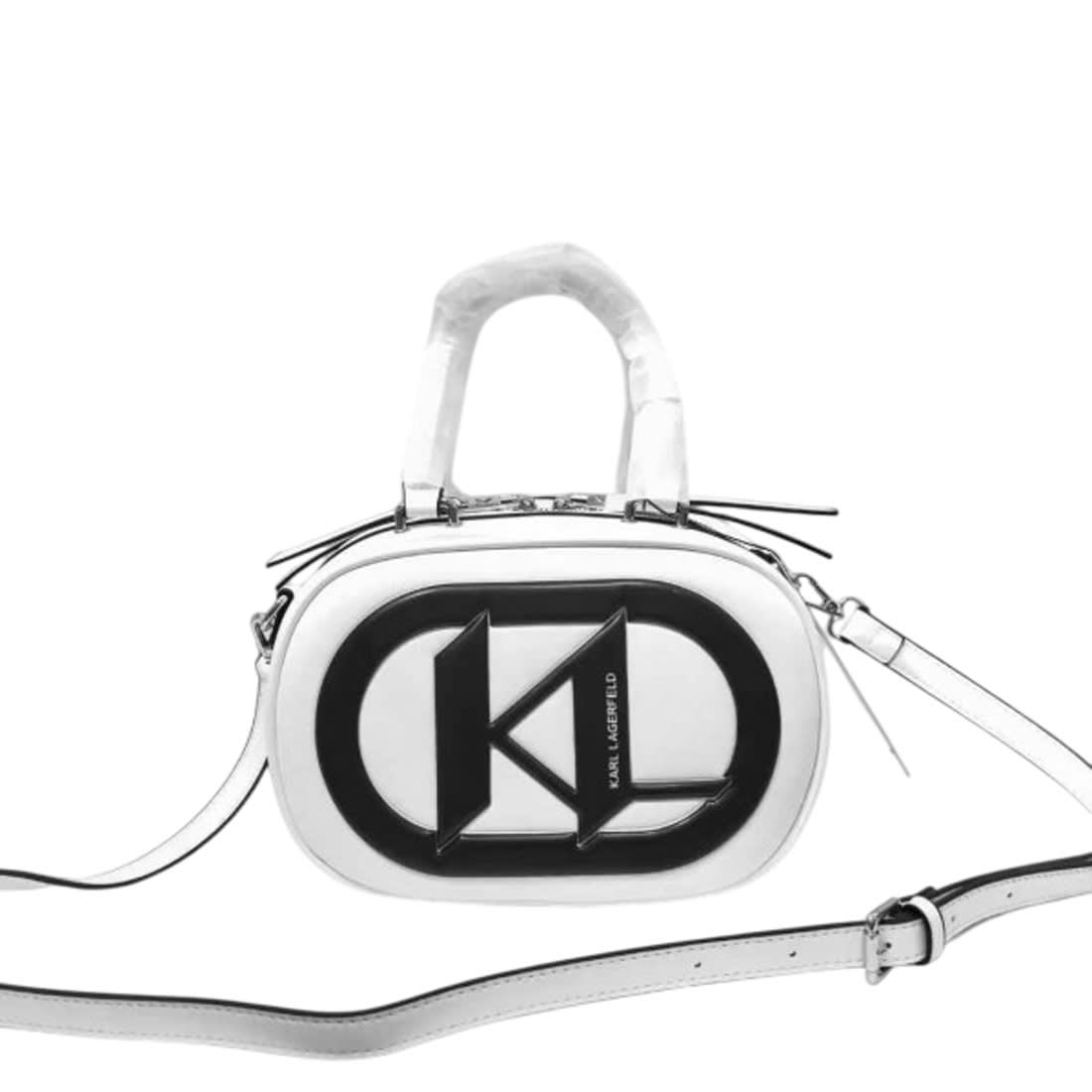 Karl Lagerfeld Textured Logo Detail White Crossbody Bag-0