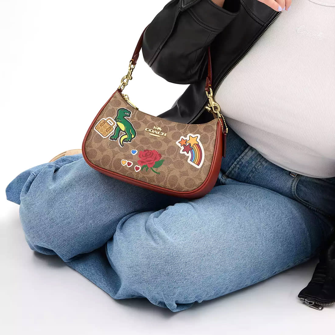 COACH Teri Shoulder Bag In Signature Canvas & Leather With Sticker Print-4