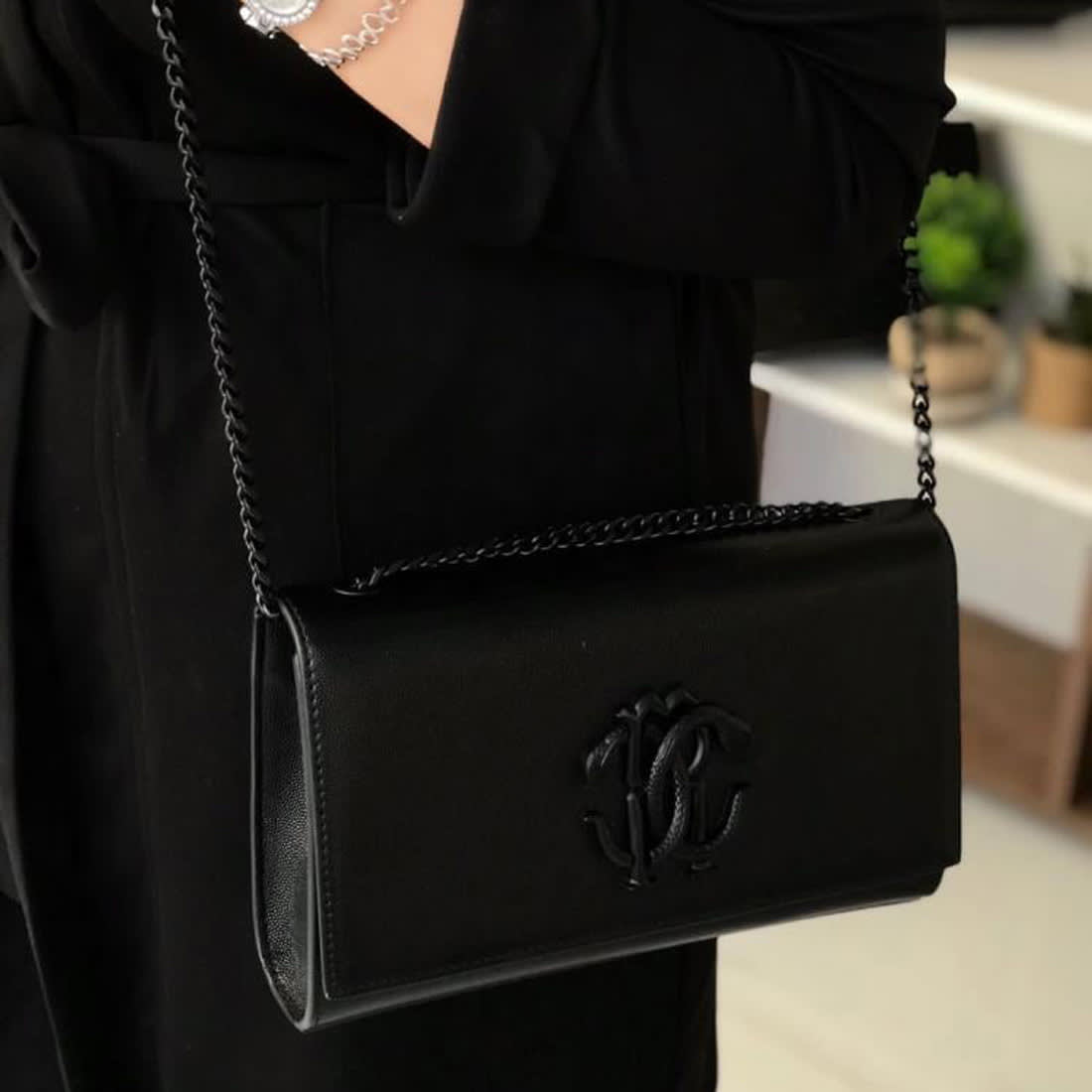 Roberto Cavalli Monogram Plaque Full Front Flap Shoulder Bag-2