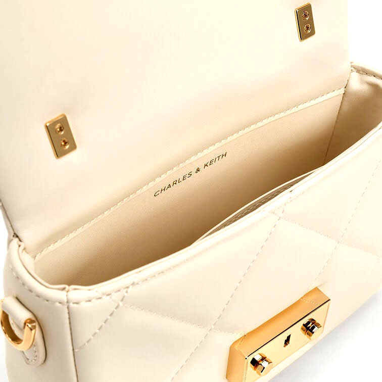 Charles & Keith Quilted Boxy Top Cream Handle Bag-4