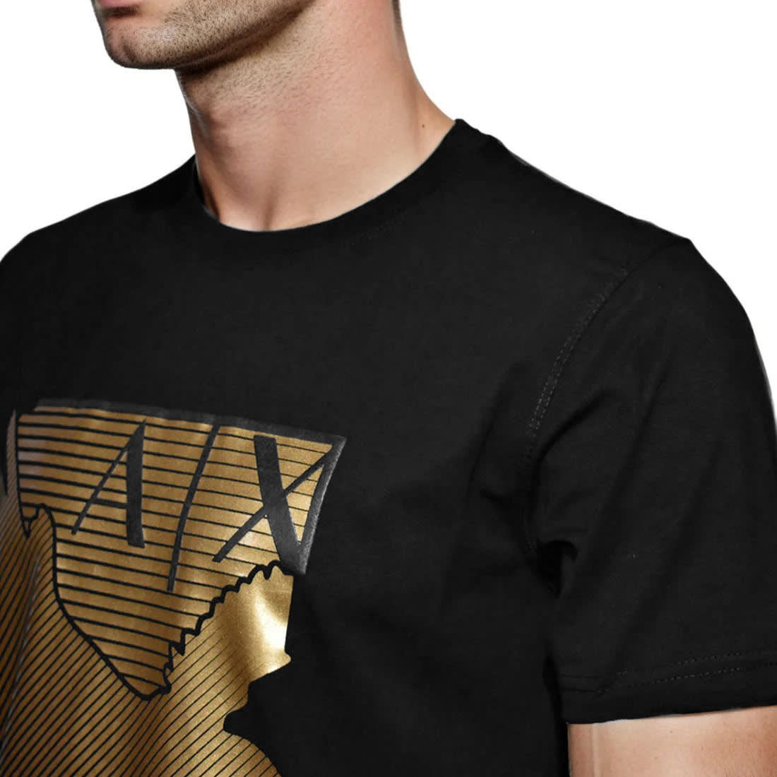 Armani Exchange Black Mercerized Cotton Metal Print T-shirt-2