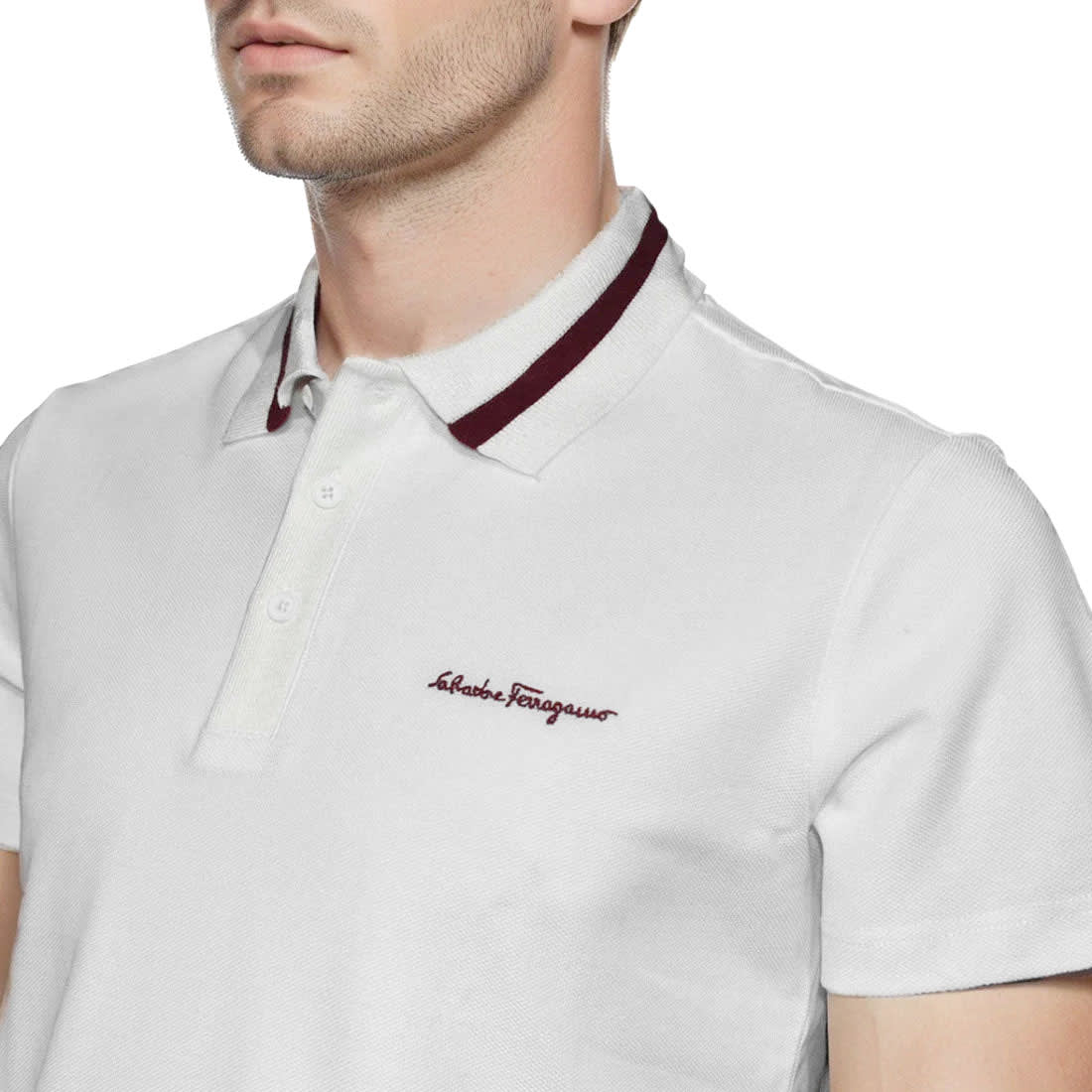 Salvatore Ferragamo Embroidered logo White Polo T-shirt-2