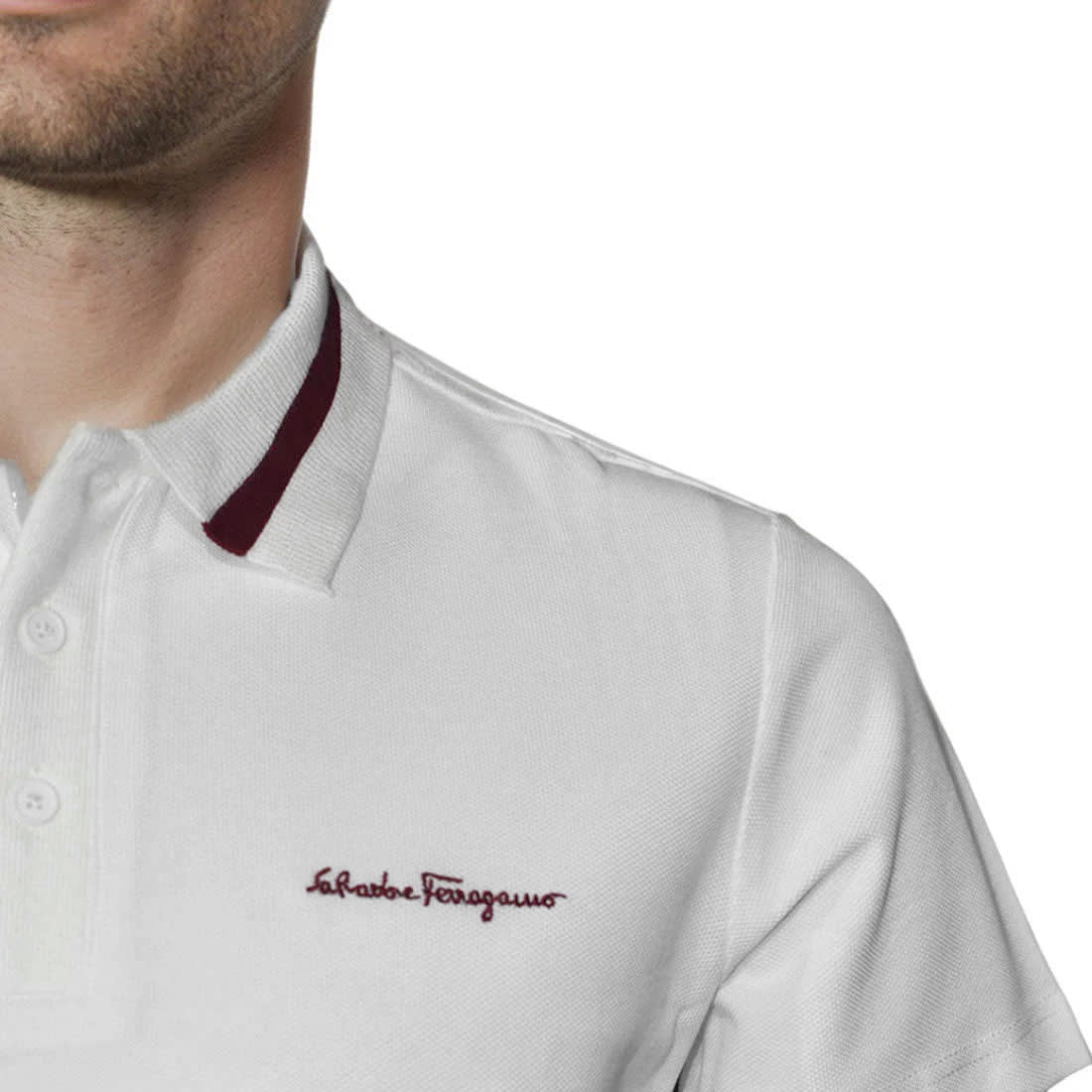 Salvatore Ferragamo Embroidered logo White Polo T-shirt-4