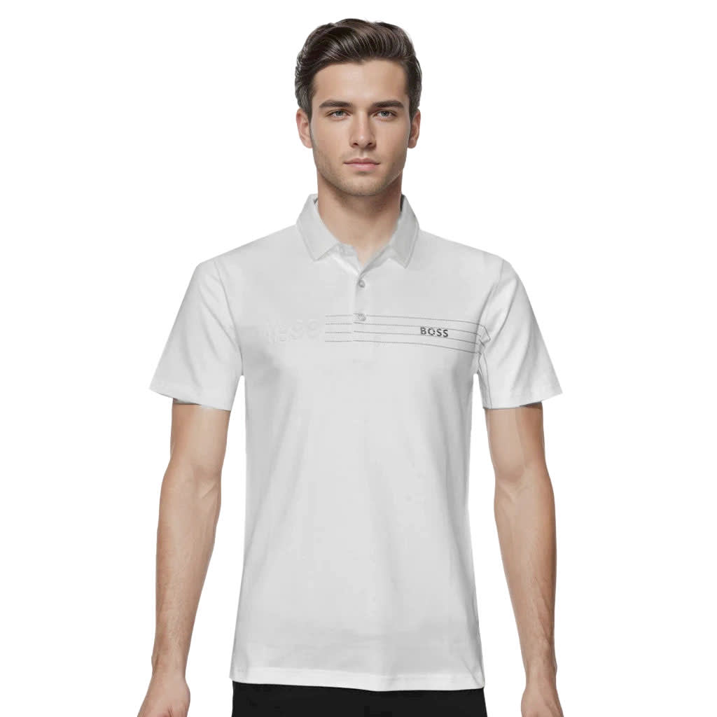 Boss White Premium Quality Half Sleeve Polo T-shirt-0