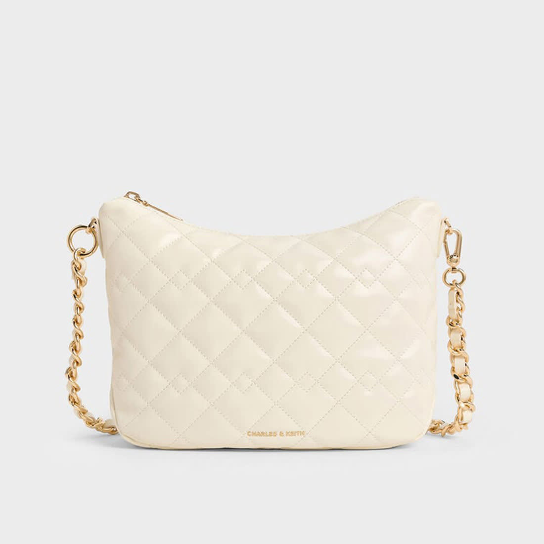 Charles & Keith  Duo Quilted Slouchy Cream Hobo Bag-2
