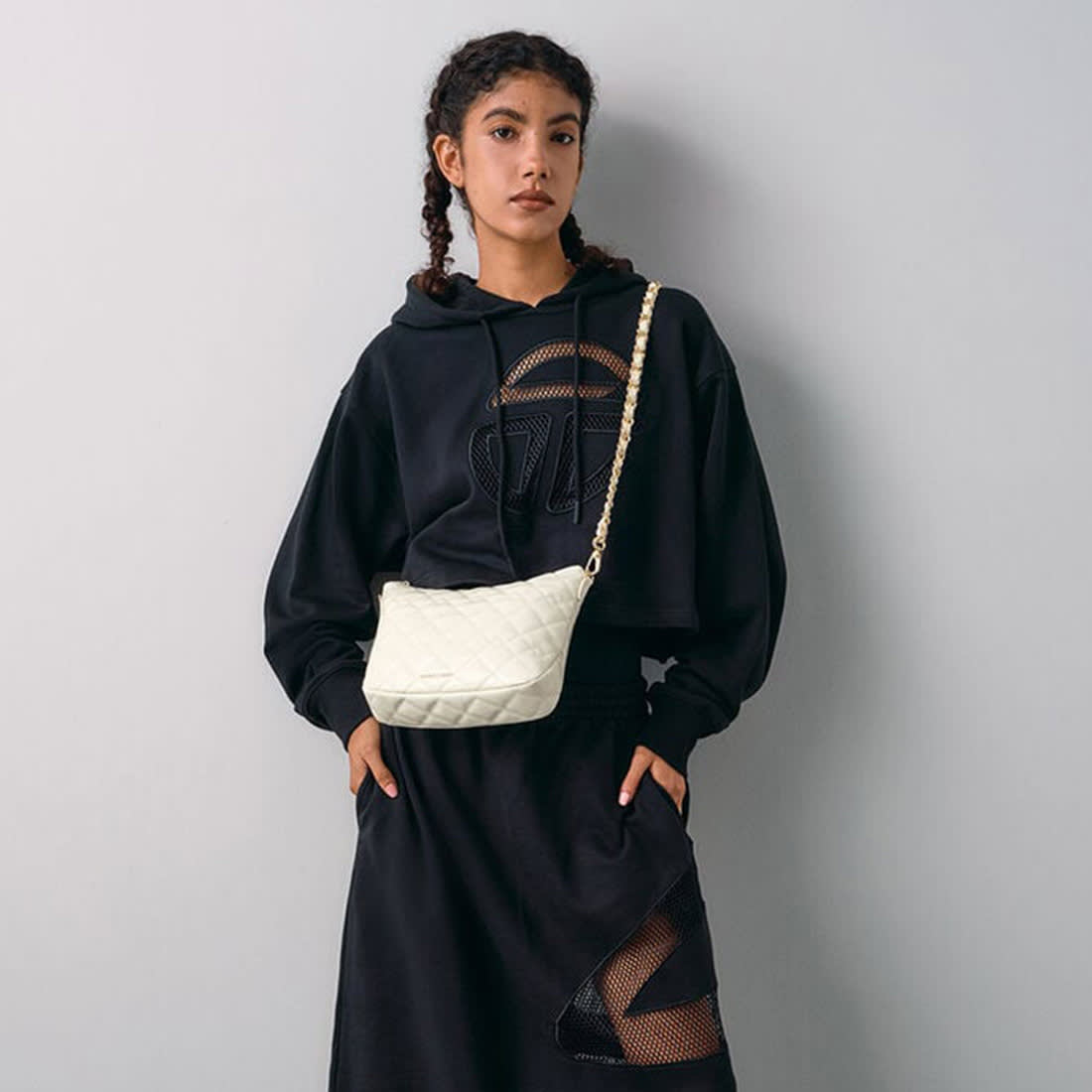 Charles & Keith  Duo Quilted Slouchy Cream Hobo Bag-5