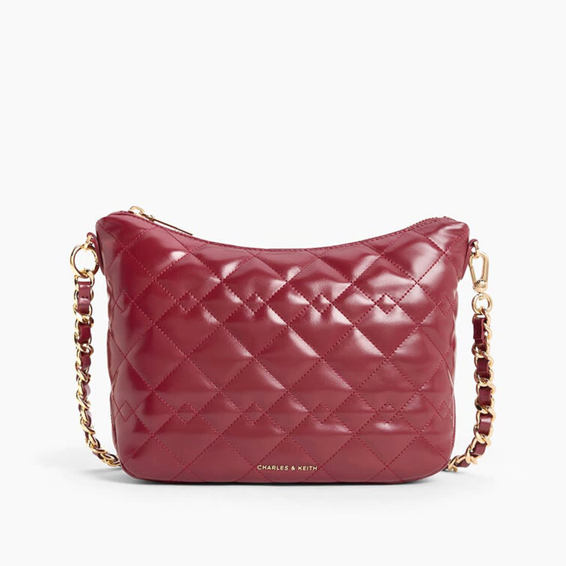 Charles & Keith  Duo Quilted Slouchy Wine Hobo Bag-4